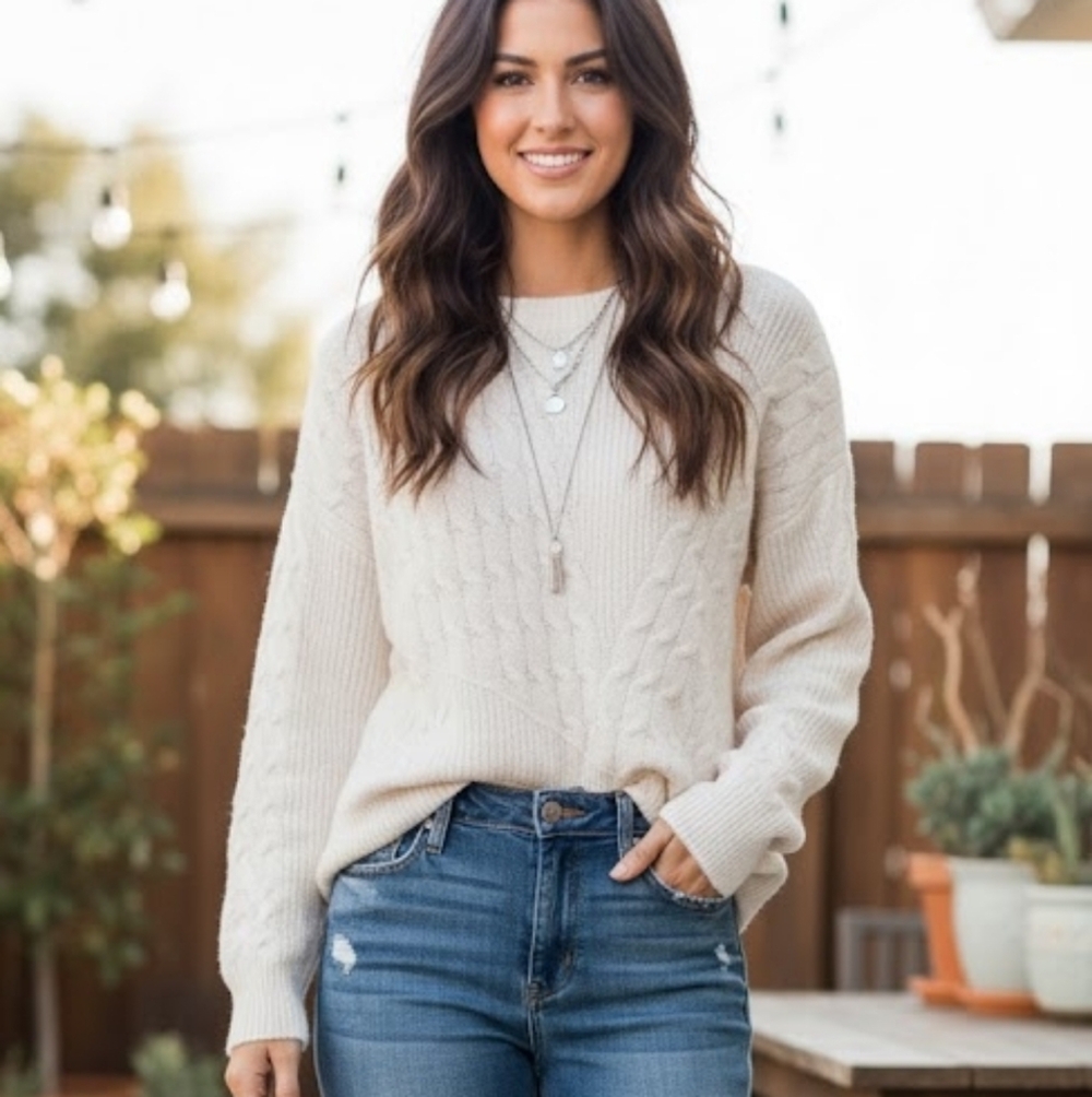 KENDALL + Kylie Boxy Cable Knit Sweater S